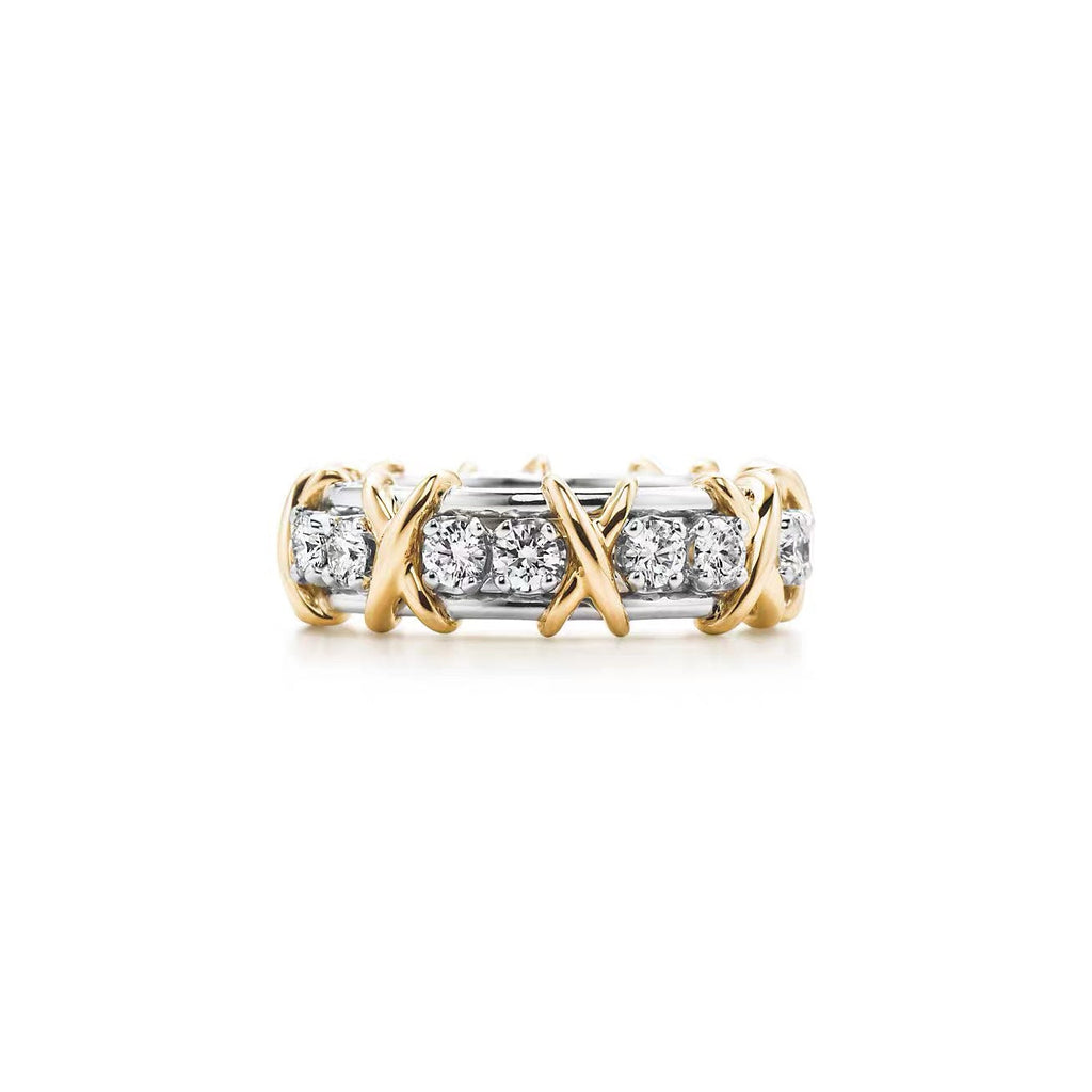 Tiffany Style Crossover Cubic Zirconia 18K Gold-Plated Ring
