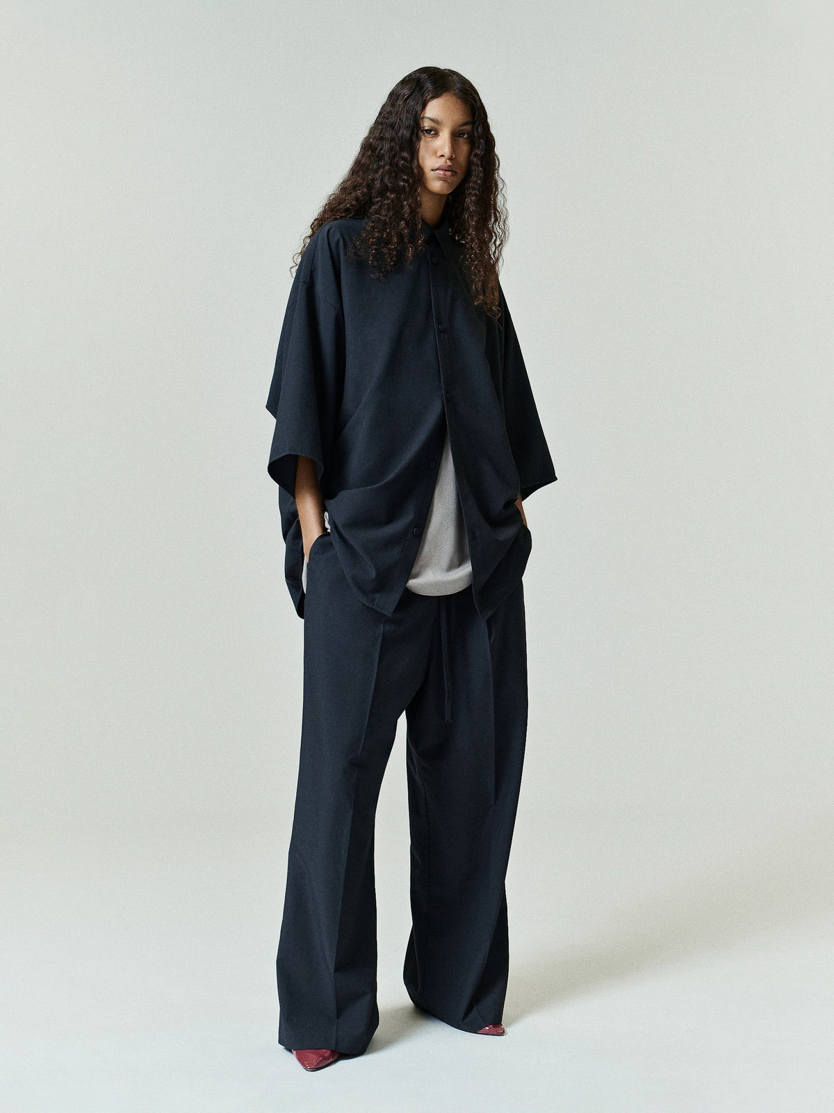Silk Blend 3/4 Sleeve Button Up Shirt