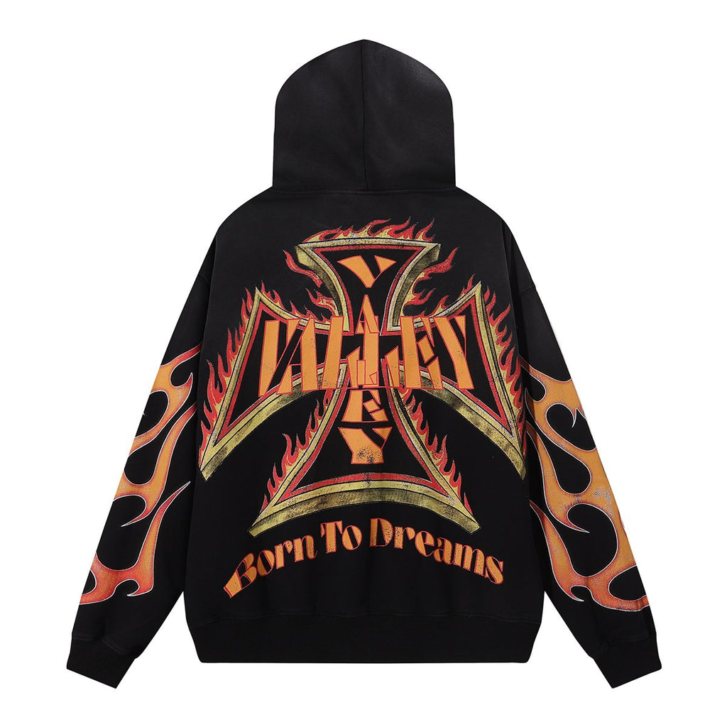 VALE USA Reborn Cross Flame Zip Hoodie