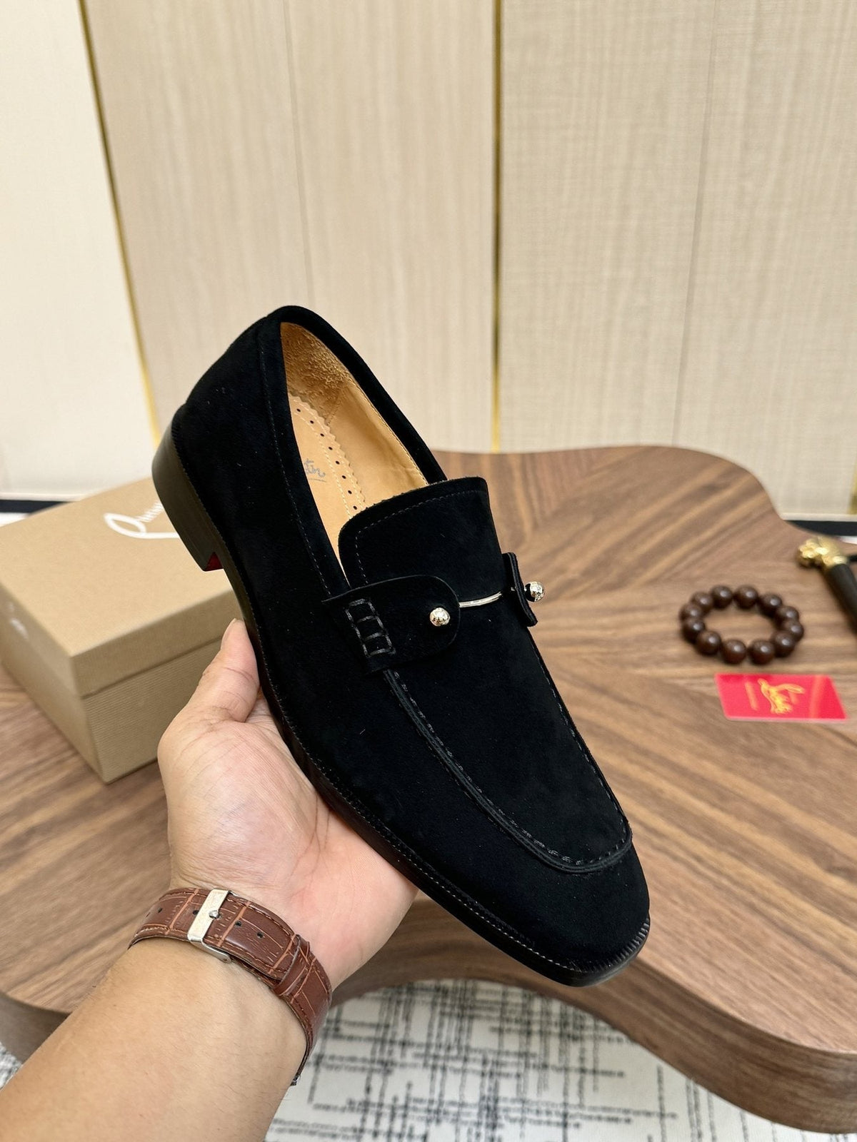Christian Louboutin Black Metal-Accent Slip-On Loafers