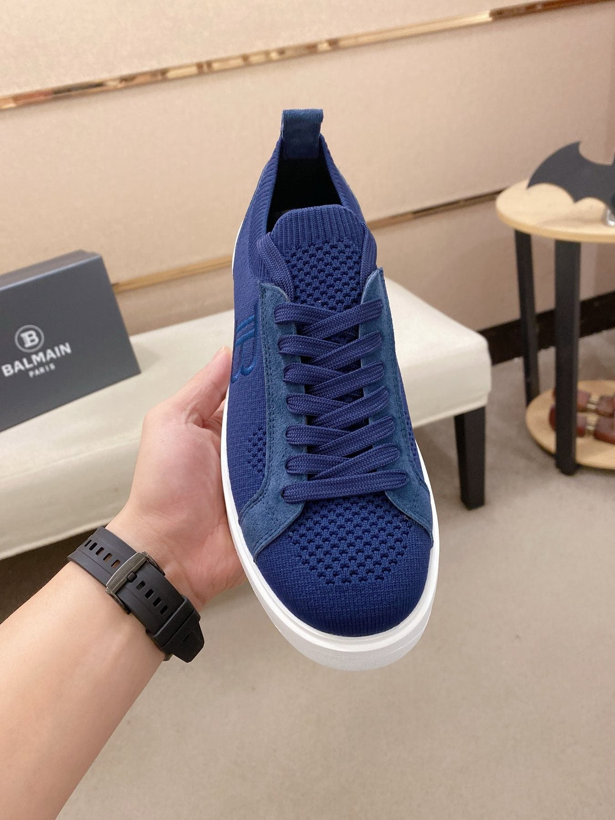 Balmain Men's Knit Low-Top Sneakers - Monogram Detail
