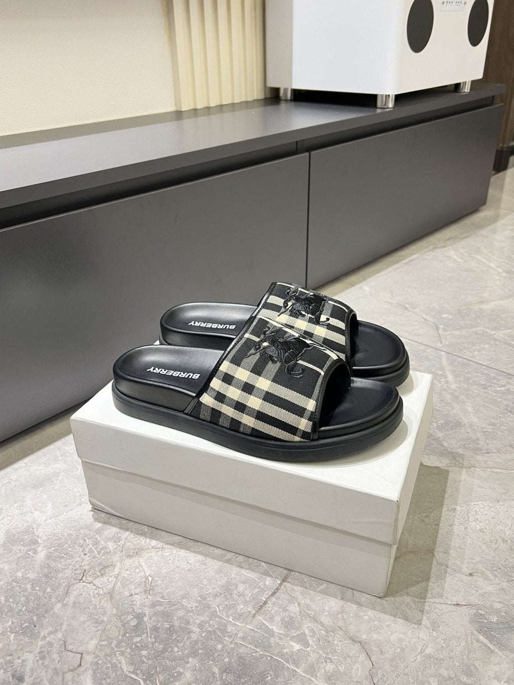 Burberry Plaid Slide Sandals